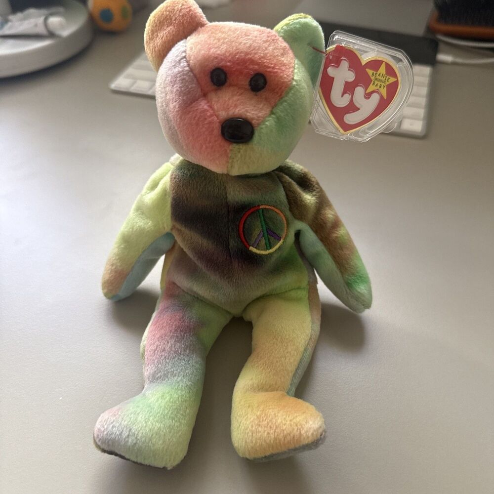 Rare Ty Beanie Baby: Peace Bear 1996 - Multicolor Birth Date: Feb 1st, 1996